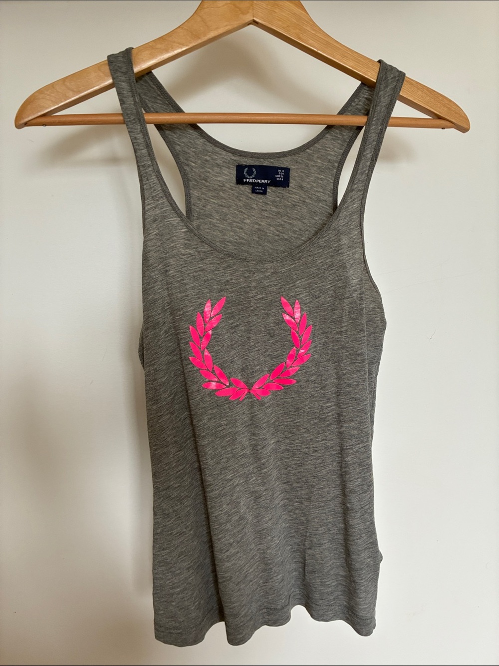 Vintage Fred Perry Gray Racerback Tank with Hot Pink Emblem